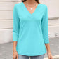 Women's 3/4 Sleeve V Neck Solid Color Top