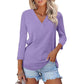 Women's 3/4 Sleeve V Neck Solid Color Top