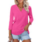 Women's 3/4 Sleeve V Neck Solid Color Top