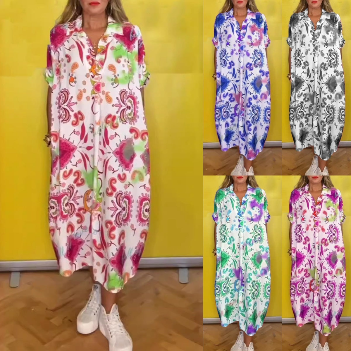 Women's Loose Printed Dress with Pockets