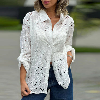 Women's Solid Color Cut-Out Long Sleeve Shirt