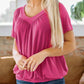 Women's Casual Pleated V-Neck Short-Sleeve Top