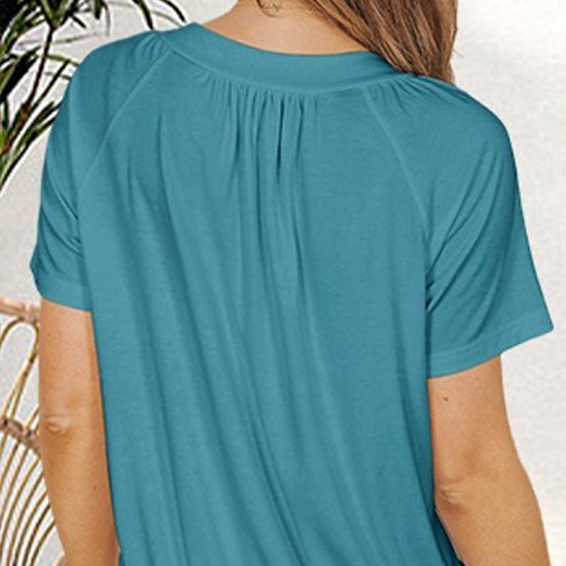 Women's Casual Pleated V-Neck Short-Sleeve Top