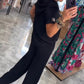 💃🌸Hooded V-Neck Short-Sleeve Tops ＆ Pants Two-Piece Set