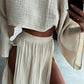 Women’s Casual Cotton Linen Side Slit Two-Piece Set