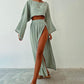 Women’s Casual Cotton Linen Side Slit Two-Piece Set