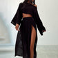 Women’s Casual Cotton Linen Side Slit Two-Piece Set