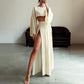 Women’s Casual Cotton Linen Side Slit Two-Piece Set