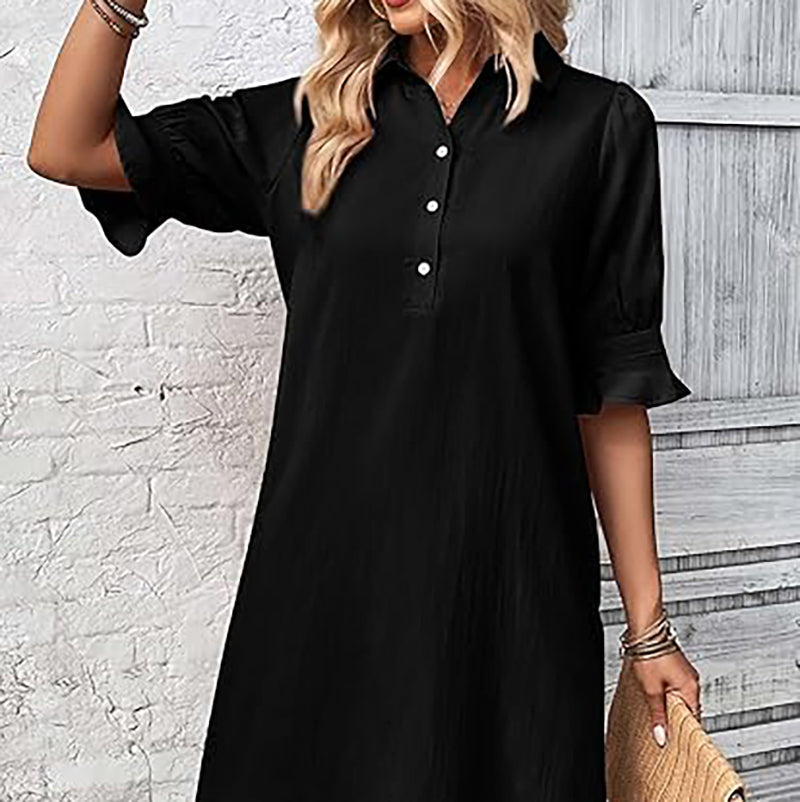 Women's Elegant Shirt Dress with Ruffle Sleeves