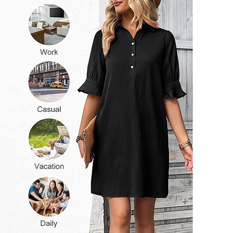 Women's Elegant Shirt Dress with Ruffle Sleeves