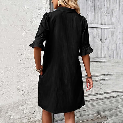 Women's Elegant Shirt Dress with Ruffle Sleeves