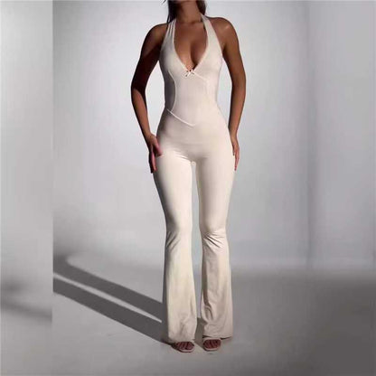 Solid Color Low Cut Stretchy Tight Sleeveless Jumpsuit