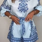 Patterned Tie Waist Button Up Two-Piece Shorts Set