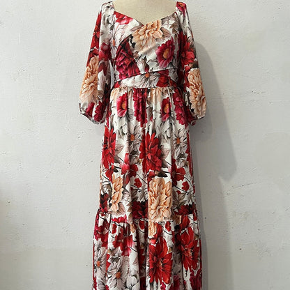 🌹HOT SALE 50% OFF🌹Women's V-Neck Floral Printed Pleated Dress