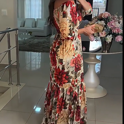 🌹HOT SALE 50% OFF🌹Women's V-Neck Floral Printed Pleated Dress