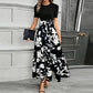 Women's Summer Dress High Waist Short Sleeve Round Neck Floral