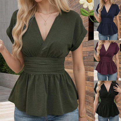 🔥2026 Summer New 🩷Women’s Elegant Wrap-Around V-Neck Plain Ruffle Top