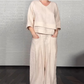 💎 2-piece cotton-linen set with an uneven hem – V-neck top + wide-leg pants, breathable & effortlessly stylish 🍂👚