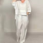 💎 2-piece cotton-linen set with an uneven hem – V-neck top + wide-leg pants, breathable & effortlessly stylish 🍂👚