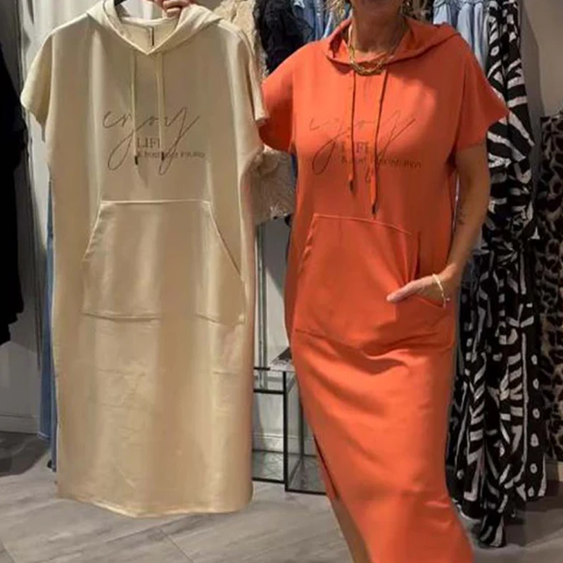 🎁2026 New Arrivals 50% OFF💥Women’s Solid Short-Sleeve Hooded Long Dress💐