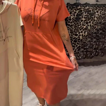 🎁2026 New Arrivals 50% OFF💥Women’s Solid Short-Sleeve Hooded Long Dress💐