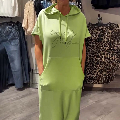 🎁2026 New Arrivals 50% OFF💥Women’s Solid Short-Sleeve Hooded Long Dress💐