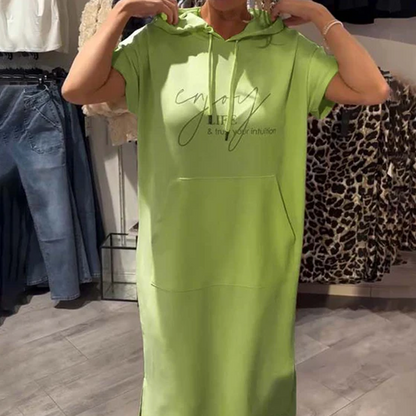 🎁2026 New Arrivals 50% OFF💥Women’s Solid Short-Sleeve Hooded Long Dress💐