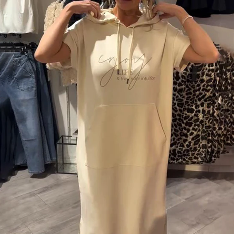 🎁2026 New Arrivals 50% OFF💥Women’s Solid Short-Sleeve Hooded Long Dress💐