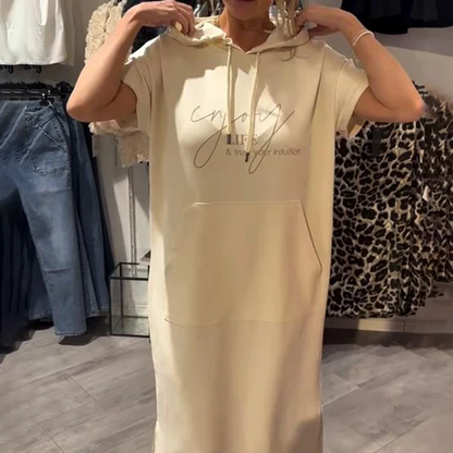 🎁2026 New Arrivals 50% OFF💥Women’s Solid Short-Sleeve Hooded Long Dress💐
