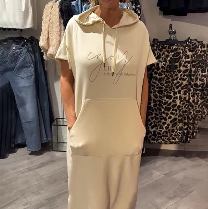 🎁2026 New Arrivals 50% OFF💥Women’s Solid Short-Sleeve Hooded Long Dress💐