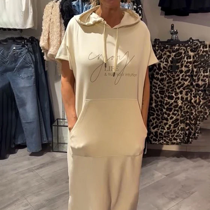 🎁2026 New Arrivals 50% OFF💥Women’s Solid Short-Sleeve Hooded Long Dress💐