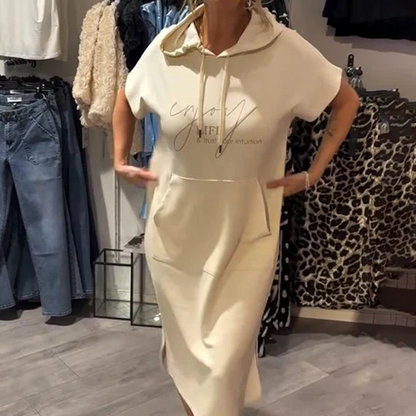 🎁2026 New Arrivals 50% OFF💥Women’s Solid Short-Sleeve Hooded Long Dress💐