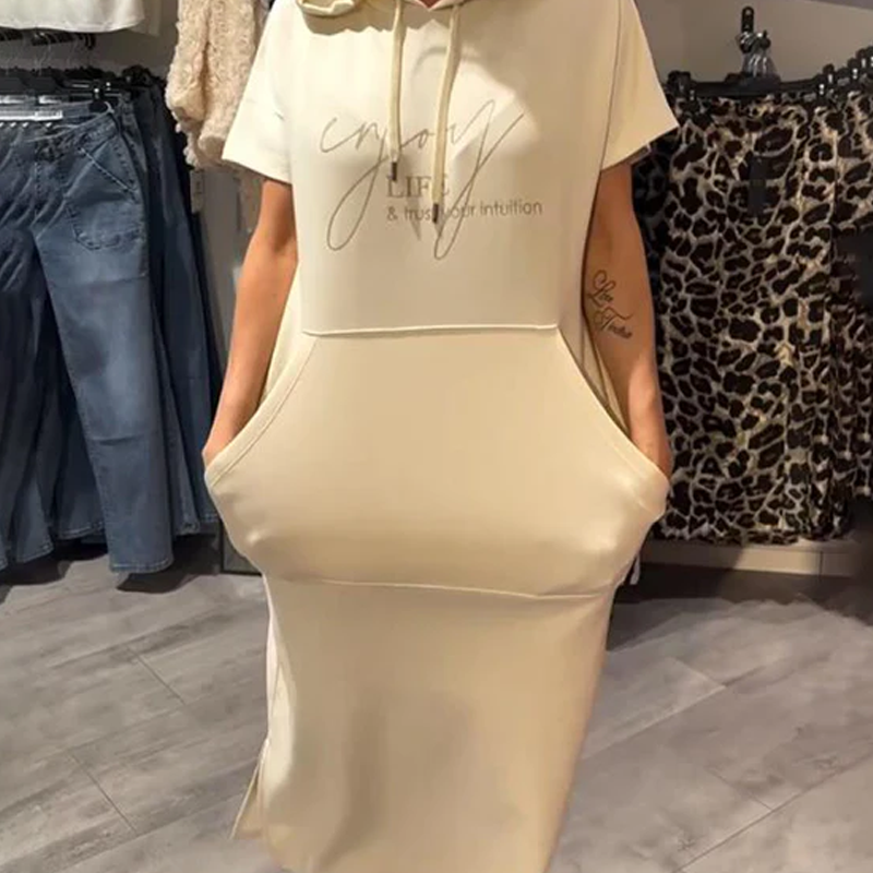 🎁2026 New Arrivals 50% OFF💥Women’s Solid Short-Sleeve Hooded Long Dress💐