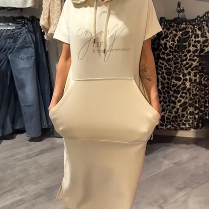 🎁2026 New Arrivals 50% OFF💥Women’s Solid Short-Sleeve Hooded Long Dress💐