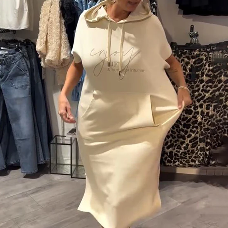 🎁2026 New Arrivals 50% OFF💥Women’s Solid Short-Sleeve Hooded Long Dress💐