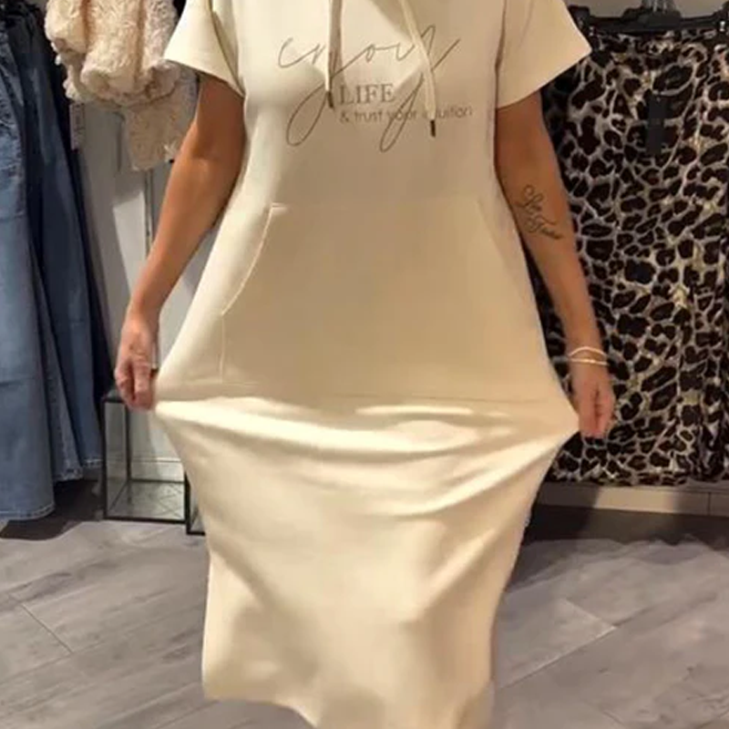 🎁2026 New Arrivals 50% OFF💥Women’s Solid Short-Sleeve Hooded Long Dress💐