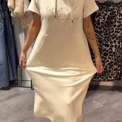 🎁2026 New Arrivals 50% OFF💥Women’s Solid Short-Sleeve Hooded Long Dress💐