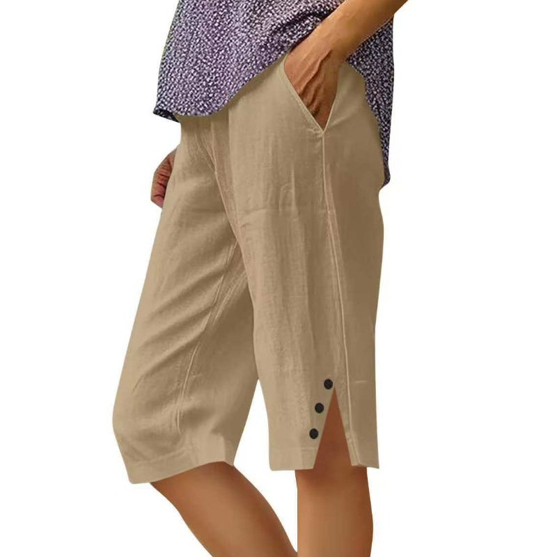 Women's Casual Solid Color Pocket Capri Pants