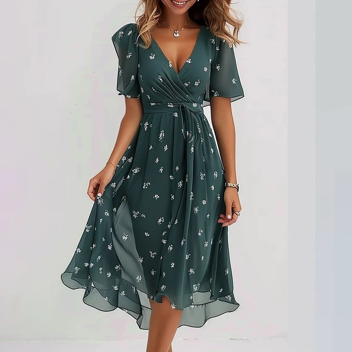 🔥50% OFF✨Special Blue Short Sleeve Midi Dress
