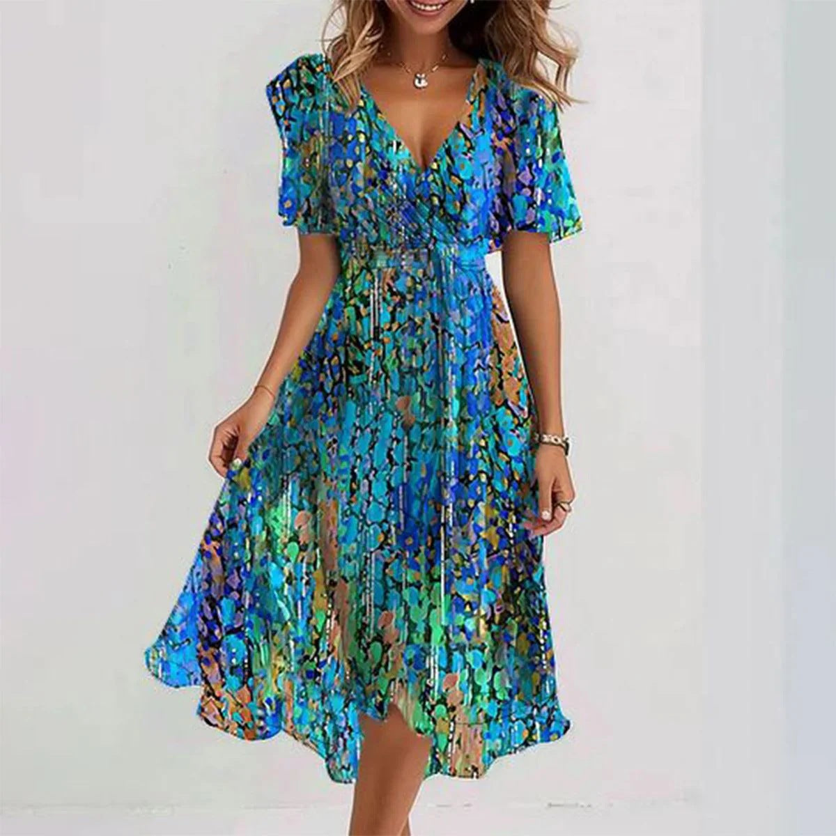 🔥50% OFF✨Special Blue Short Sleeve Midi Dress