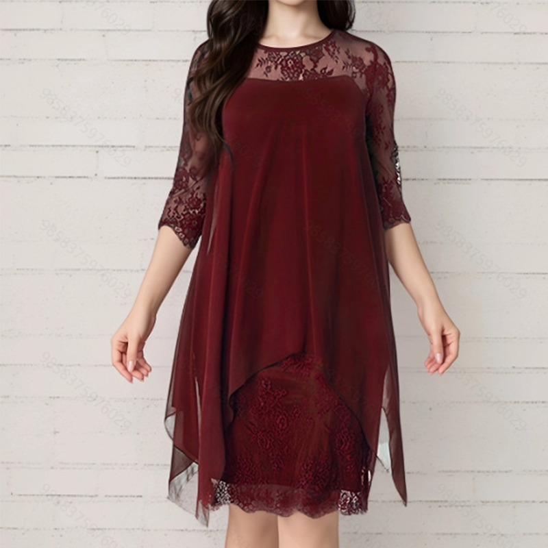 📢📢50% OFF !! ⏰Women's Elegant High-Low Hem Lace Overlay Dress🌺