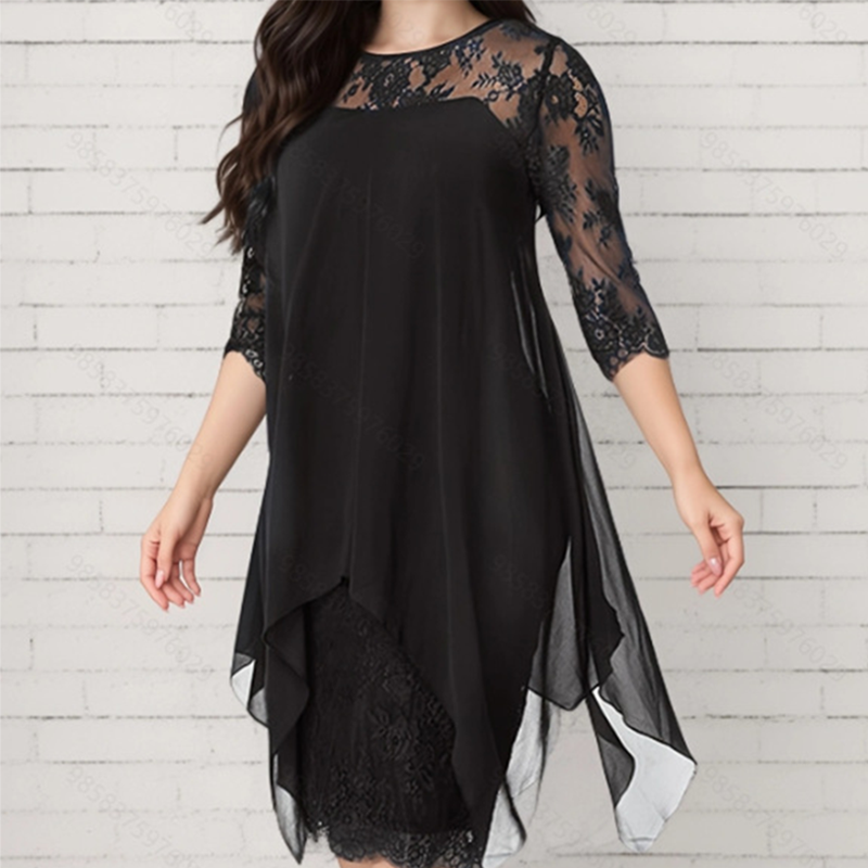 📢📢50% OFF !! ⏰Women's Elegant High-Low Hem Lace Overlay Dress🌺