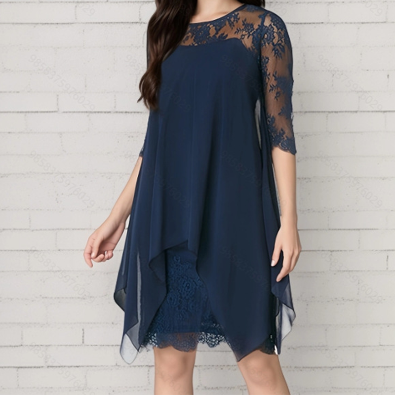📢📢50% OFF !! ⏰Women's Elegant High-Low Hem Lace Overlay Dress🌺