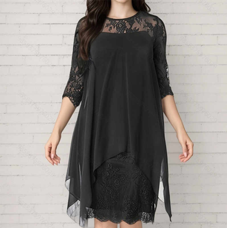 📢📢50% OFF !! ⏰Women's Elegant High-Low Hem Lace Overlay Dress🌺