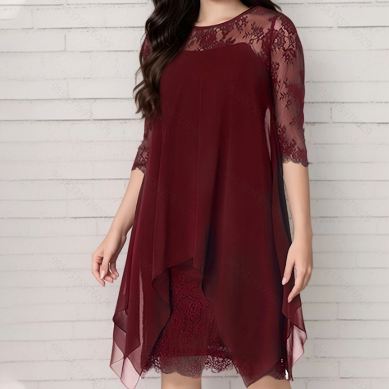 📢📢50% OFF !! ⏰Women's Elegant High-Low Hem Lace Overlay Dress🌺