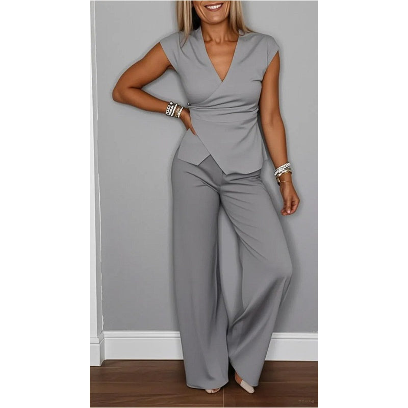 Women's Elegant V-Neck Top & Pants Set