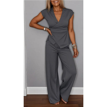 Women's Elegant V-Neck Top & Pants Set