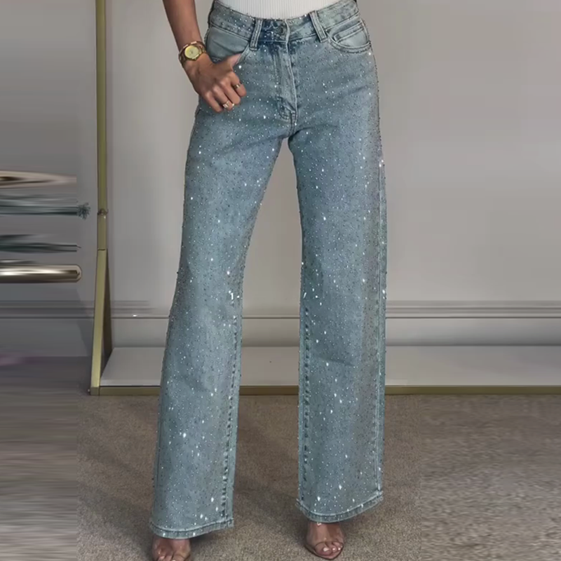 🔥Straight leg jeans with rhinestones✨Become the shining protagonist！✨