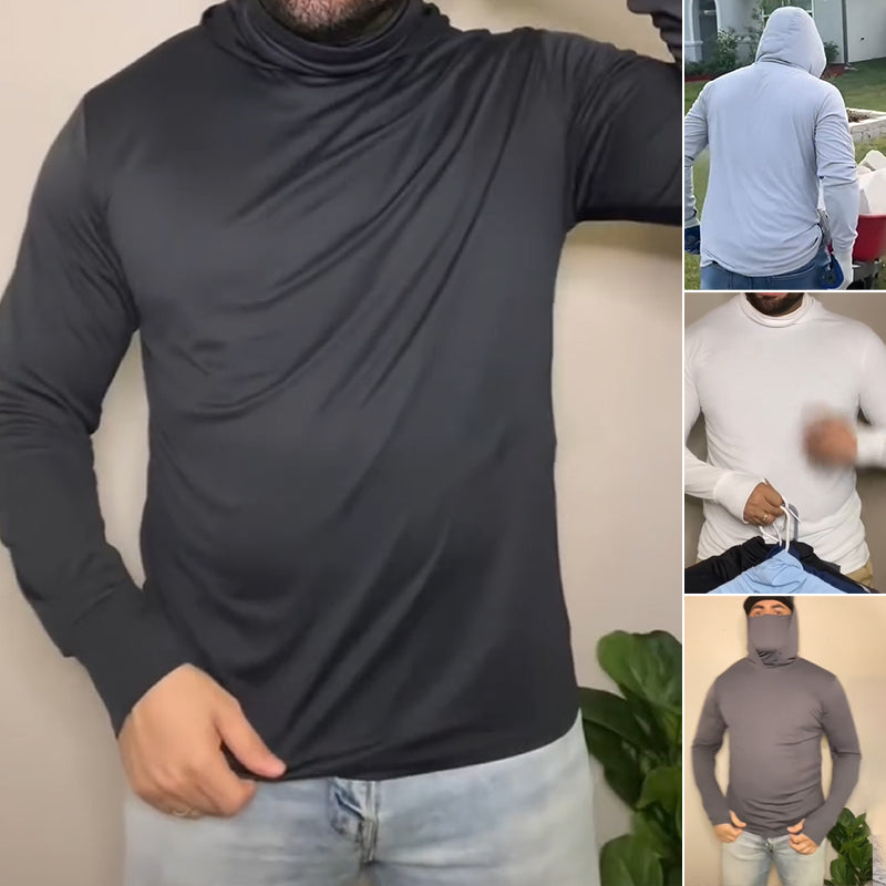 Men's Lightweight Quick-Dry UV Protection Hoodie – Built-in Face Cover, 4-Way Stretch & Sweat-Wicking