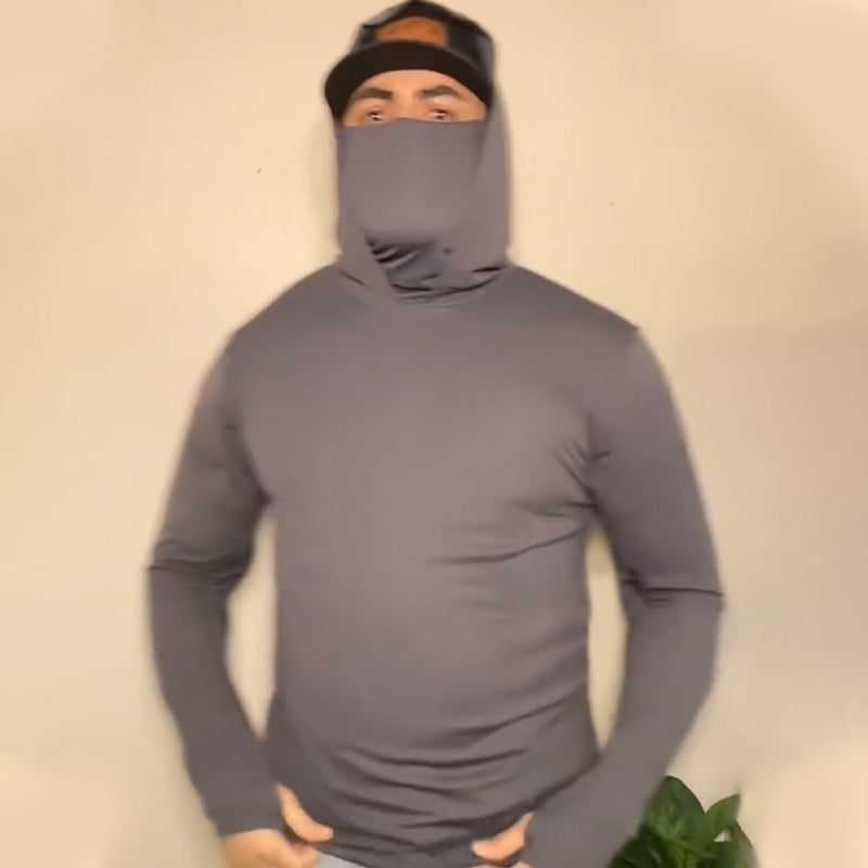 Men's Lightweight Quick-Dry UV Protection Hoodie – Built-in Face Cover, 4-Way Stretch & Sweat-Wicking